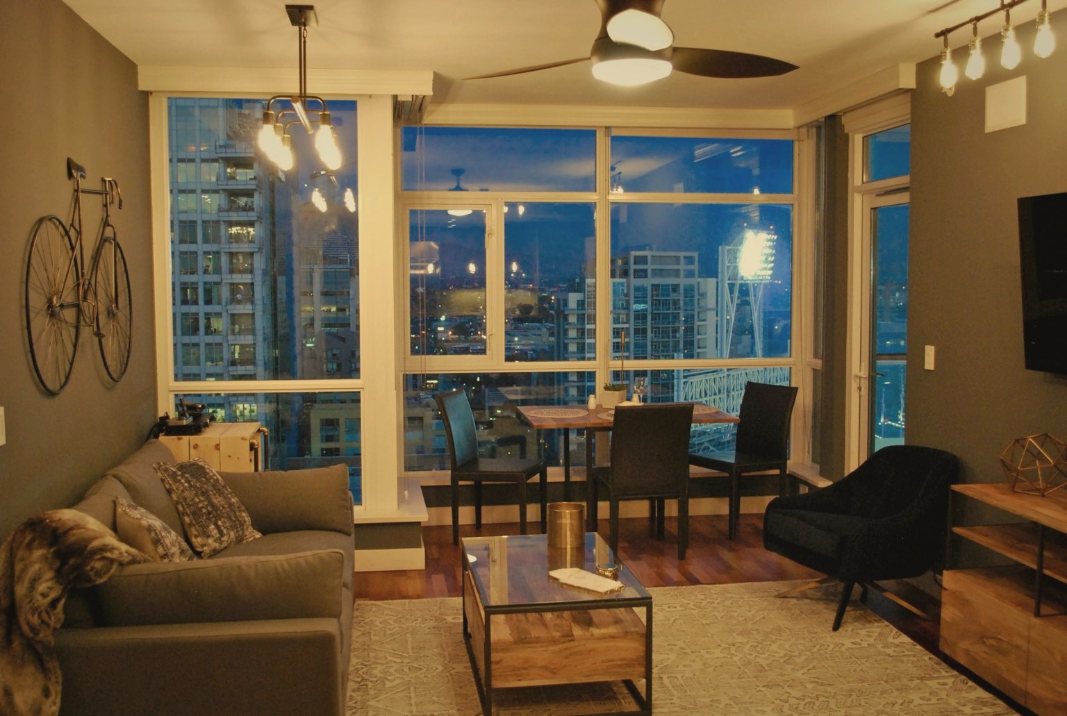 Gaslamp Condominium living room at dusk